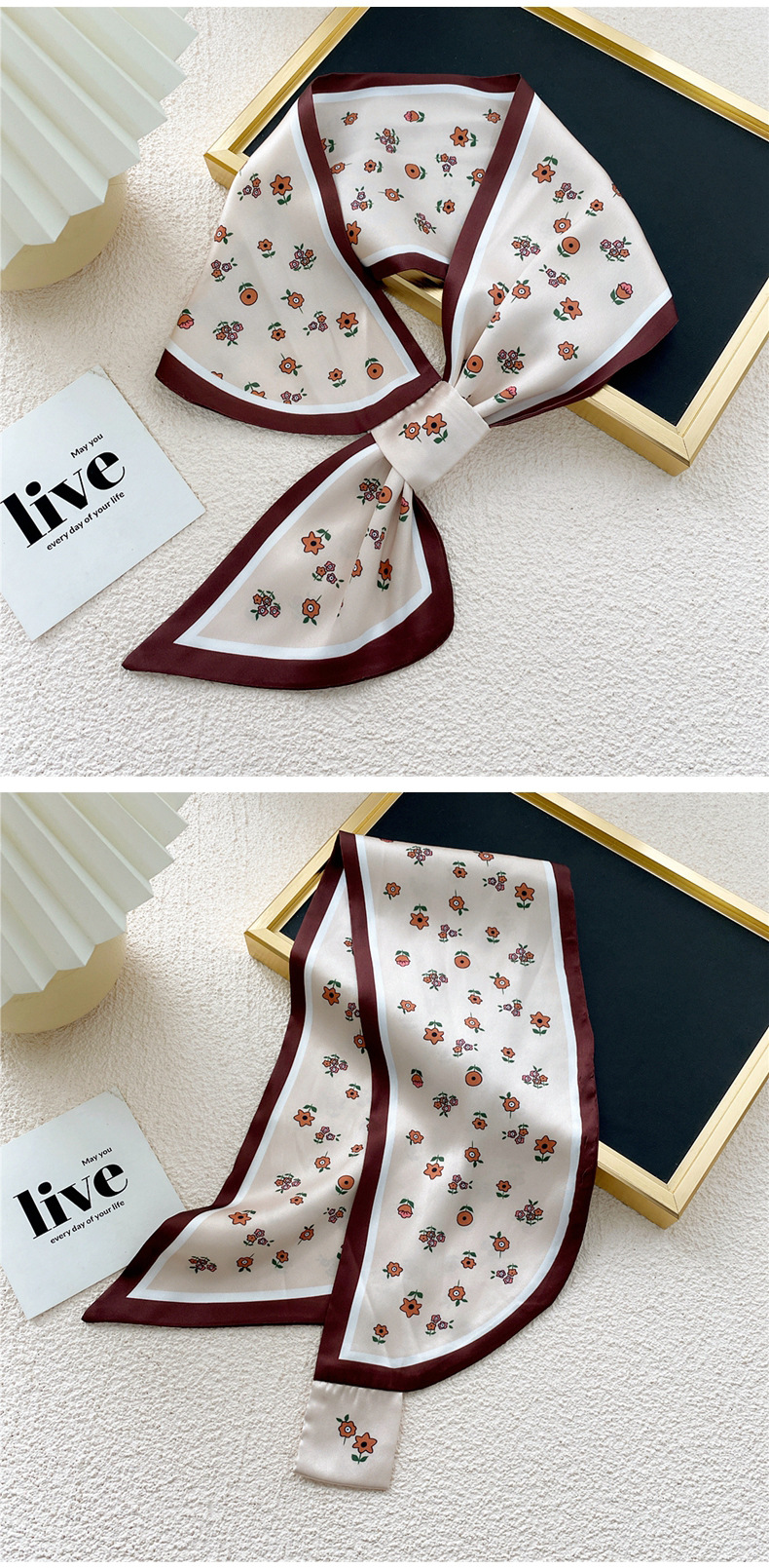 Fashion Contrast Color Printing Cross Small Silk Scarf Wholesale Nihaojewelry display picture 42