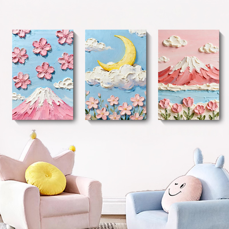 Cream Style Cartoon Landscape Decorative Painting Spray-Painted Oil Painting Cross-Border Canvas Painting Children's Room Bedroom Mural Inner Frame Painting