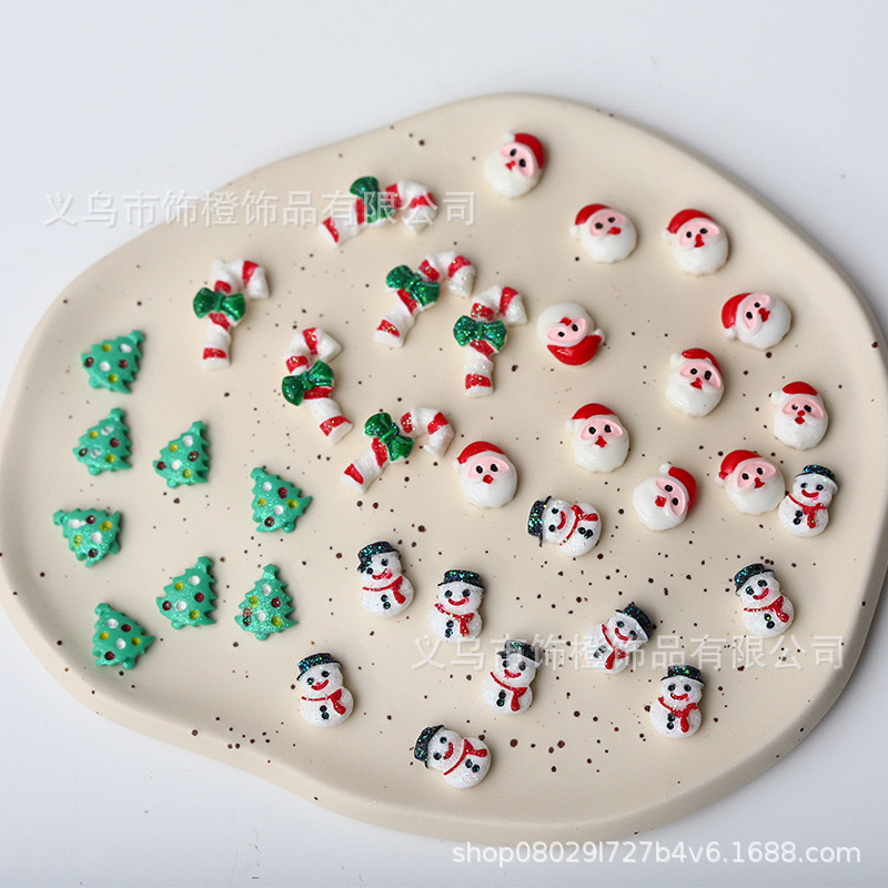 small size Nail Art Christmas Resin Artificial Painted Glitter Santa Claus Snowman DIY Nail Art Earrings Doll Accessories