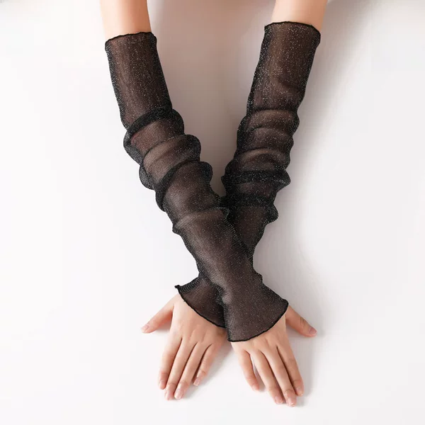 Summer outdoor ice sleeve thin mesh sleeve foot cover half finger lace arm cover gold and silver silk sunscreen sleeve