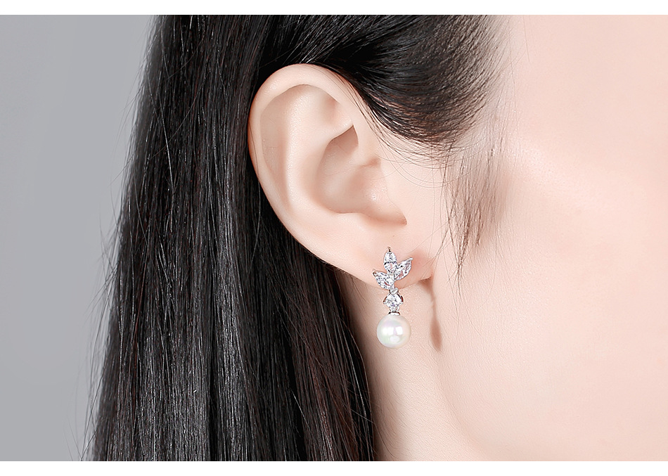 Drop Earrings Classification 1 Pair Lady Leaf Artificial Pearl Copper Plating Inlay Zircon Drop Earrings