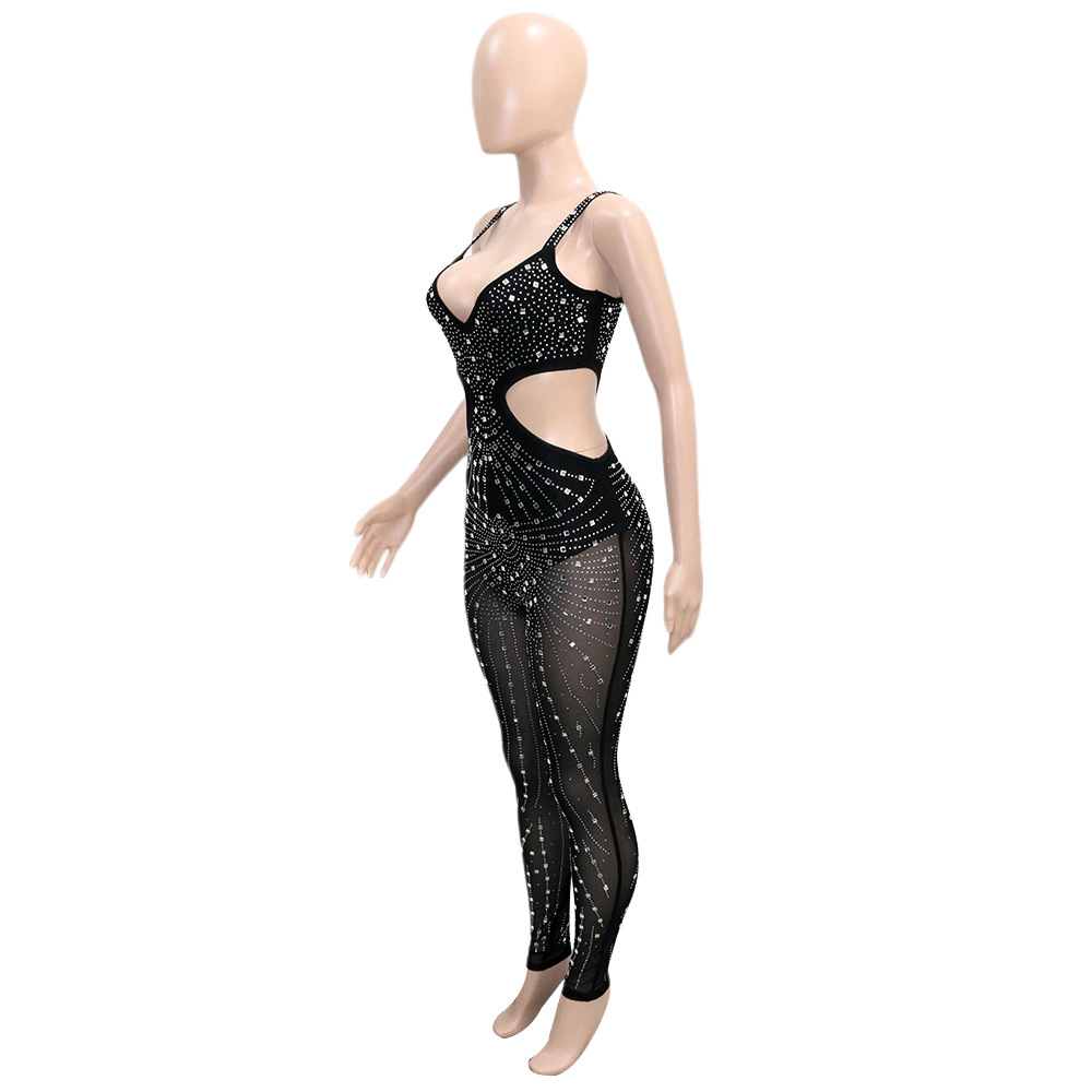 Women's Holiday Street Sexy Solid Color Full Length Diamond Jumpsuits display picture 4