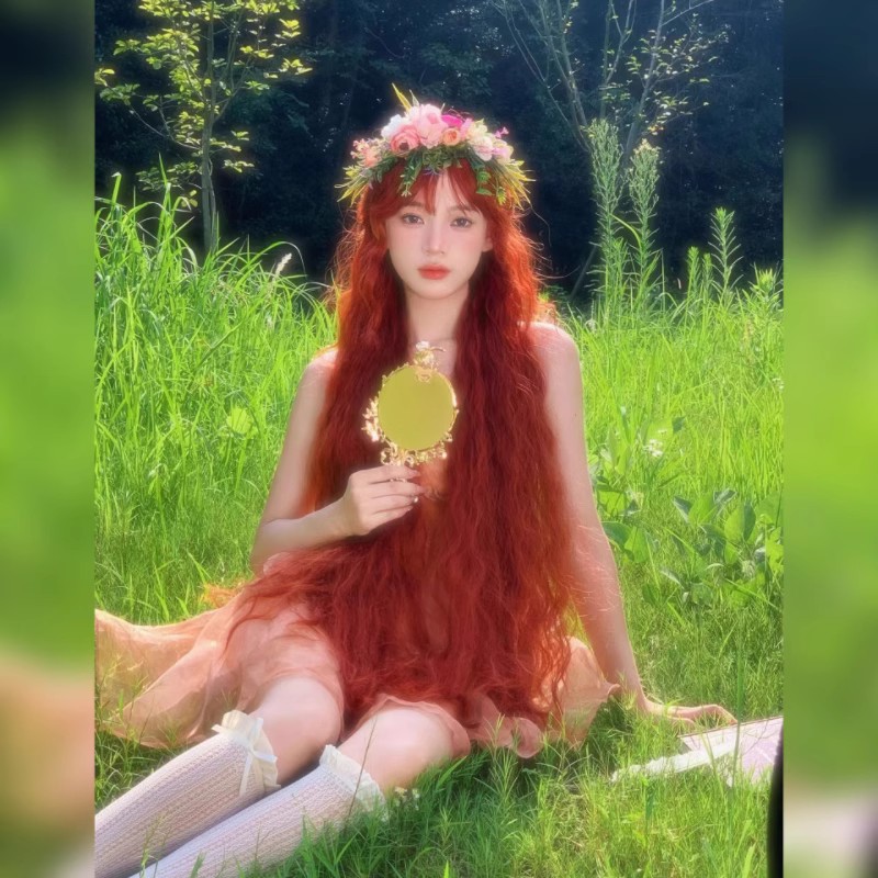 Morikawa capelli ricci lunghi 1 metro, parrucca oro chiaro, set completo per la testa, lolita femminile, motivo a increspature dell'acqua, studio, Mao Niang_voghion.com