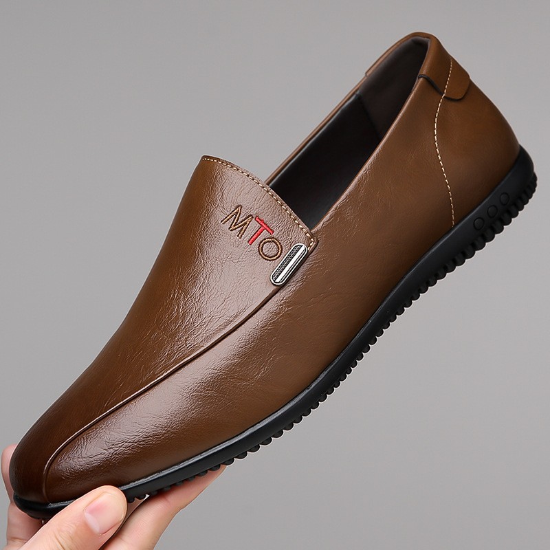 Casual Spring Autumn Loafers Soft Sole Work Slip-On Versatile Trendy British Style Men's Leather Shoes_voghion.com