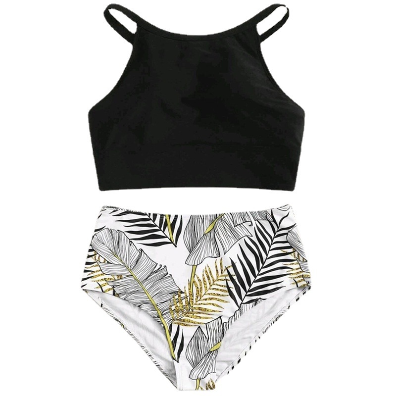 Bikini dividido para mujer, chaleco de cintura alta y pantalón con estampado, nuevo estilo Amazon