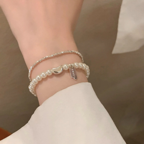 Broken Silver Pearl Bracelet Girls Autumn and Winter Light Luxury Niche High-end Hand Accessories New Exquisite Stacked Bracelets