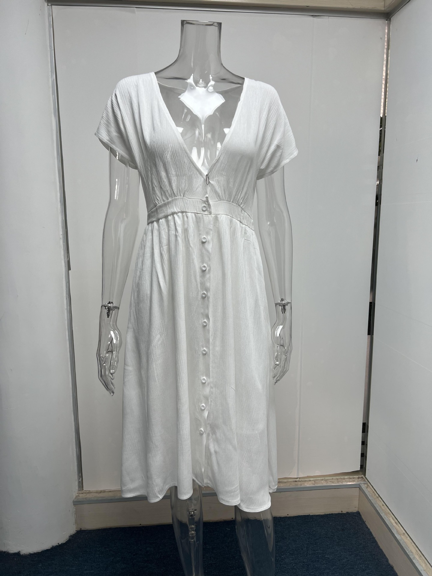 Summer Double Layer Tulle Solid Color Dress Women Deep V Plunge Short Sleeve Waist Controlled Maxi Dress