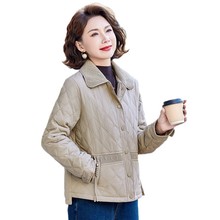 妈妈冬装外套洋气短款棉衣中老年人女春秋翻领保暖阔太太羽绒棉服