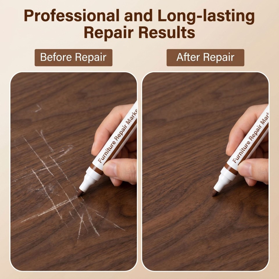 Furniture Touch-Up Paint Marker Pen Set for Repairing Scratches on Solid Wood and Composite Wood Flooring, Wood Grain Furniture Scratch Repair Paint Pen Set