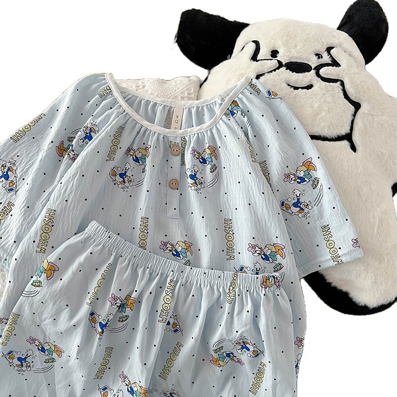 Primavera y verano nubes de algodón pijamas de mangas cortas de cuello redondo encantador dibujos animados de niña en ropa de casa dos piezas de pijamas