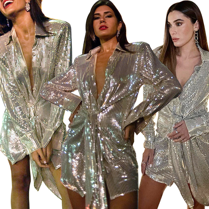 2025 Amazon Independent Site European and American New Fashion Women's Strappy Slim Long-Sleeved Sequined High-End Casual Shirt 2025 Amazon Independent Site European and American New Fashion Women's Strappy Slim Long-Sleeved Sequined High-End Casual Shirt