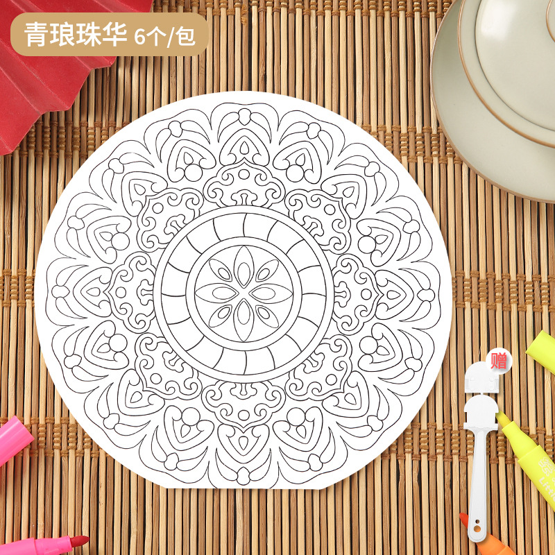 Dunhuang Algae Well Wind Fan de graffiti hecho a mano Jardín de infantes para niños Fan DIY Fan creativo de estilo chino Fan pintado a mano