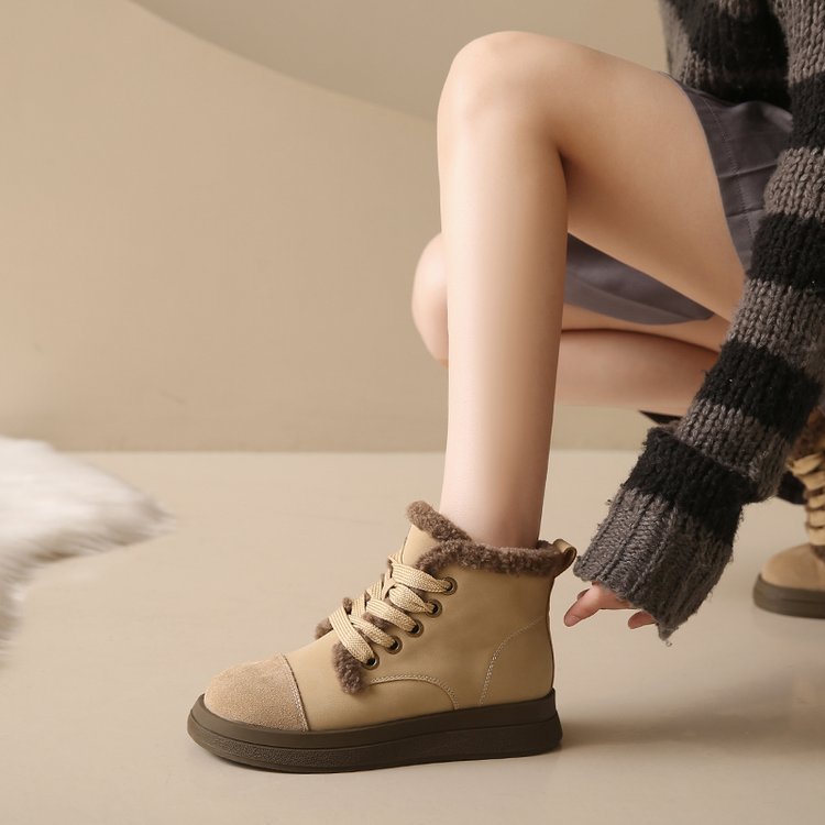 Women's Ankle Boots With Low Heels And Plush Lining For Winter_voghion.com