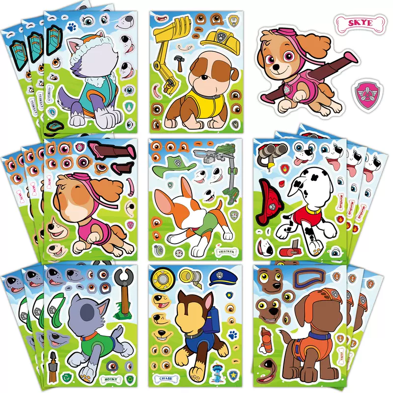 8 Cross-Border Popular Paw Patrol Stickers DIY Decoration Toys Face-Changing Puzzle Cartoon Stickers
