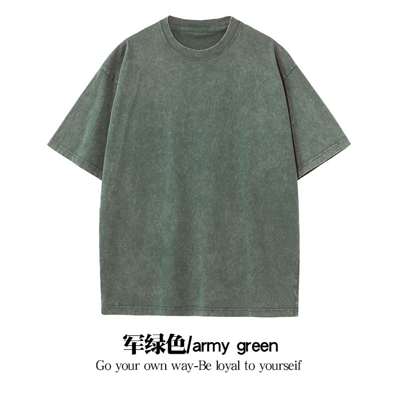 Camiseta de algodón desgastada con lavado de código de belleza transfronterizo de 230g Camiseta retro de manga corta con hombros caídos de gran tamaño para hombre