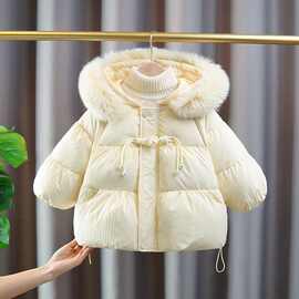 女宝宝毛领冬装女童新款棉服洋气儿童冬季加厚外套保暖棉衣时尚潮