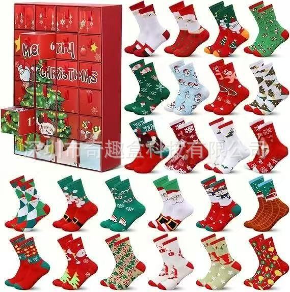 Calendario de adviento 2025 Niños y adolescentes 24 pares de calcetines Calendario de cuenta regresiva de Navidad Regalo sorpresa de Navidad