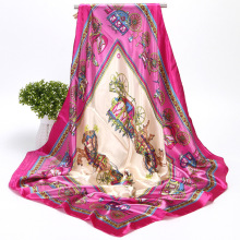 韩版新款女职业装饰色丁大方巾90cm两用空调防晒时尚马车印花丝巾