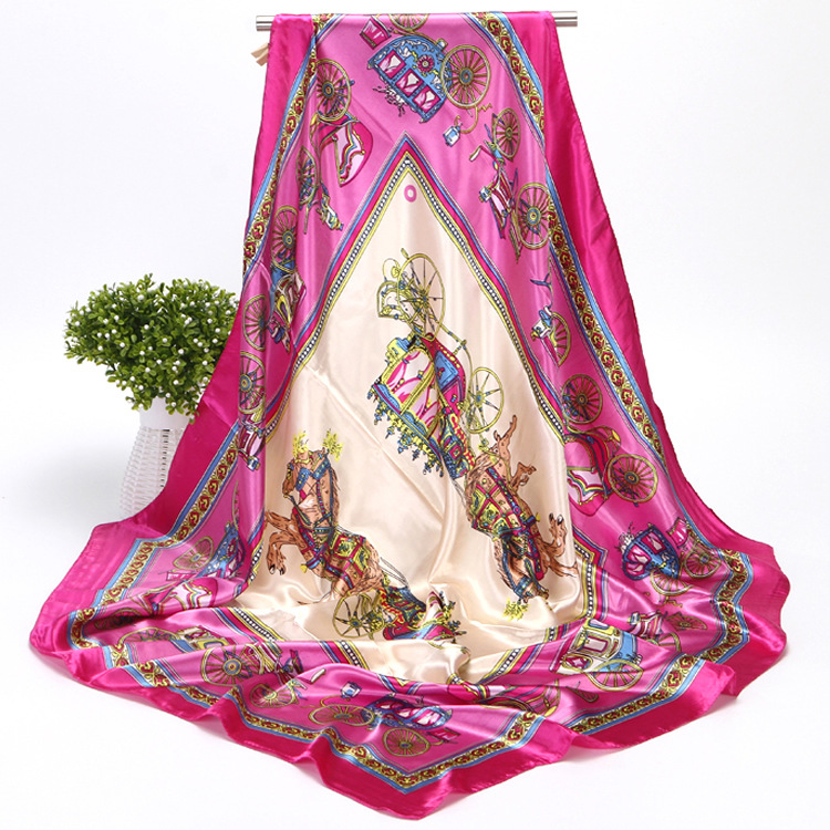 Women's Professional Decorative Satin Square Scarf 90 Cm Dual Purpose Fashionable Carriage Print Silk Scarf For Air Conditioning And Sun Protection_voghion.com