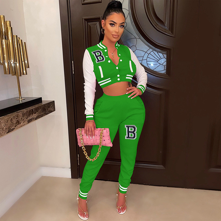 Moterų kelnės baseball uniformos kostiumas su raidėmis sportinis_voghion.com