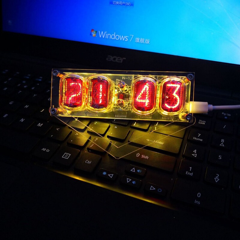 Foreign trade hot sale IN-12 glow clock finished 4 bit clock colorful LED retro clock Foreign trade hot sale IN-12 glow clock finished 4 bit clock colorful LED retro clock