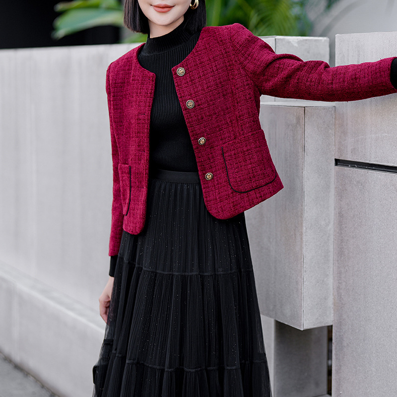 2024 Autumn and Winter New Small Tweed Coat Women's Short High-end Small Style Korean Woolen Coat