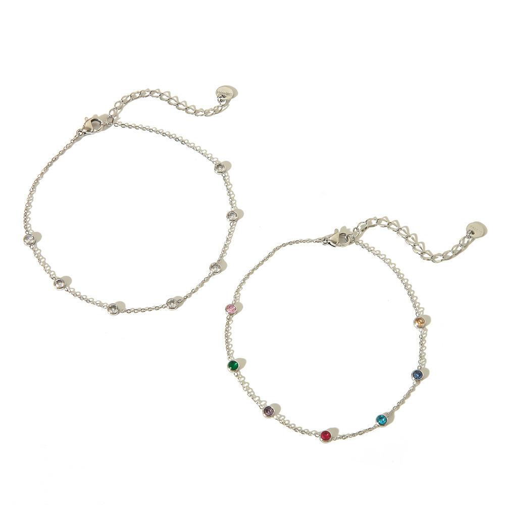French ins venta caliente titanio acero redondo color circón tobillera femenina 18k personalidad de acero inoxidable adorno de pie joyería de dopamina