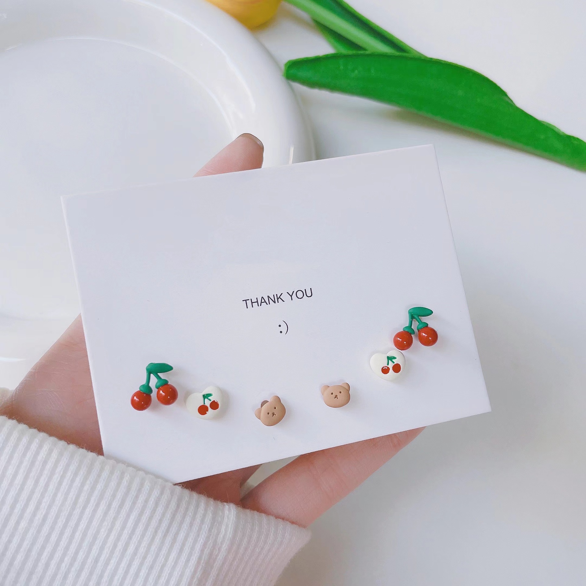 Daily Occasion 1 Set Cute Sweet Cherry Bear Alloy Ear Studs