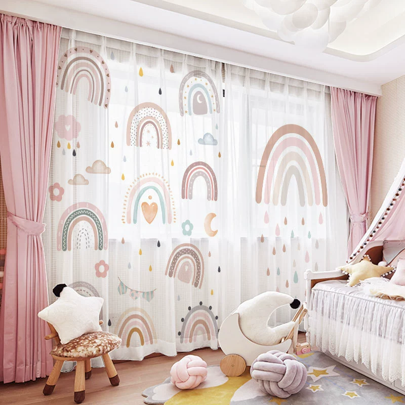 Мультяшные радужные облака занавески теплые розовые девушки