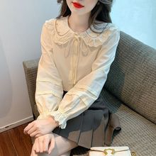 2025秋冬季新款加绒加厚甜美设计感别致刺绣花边系带长袖衬衫上衣