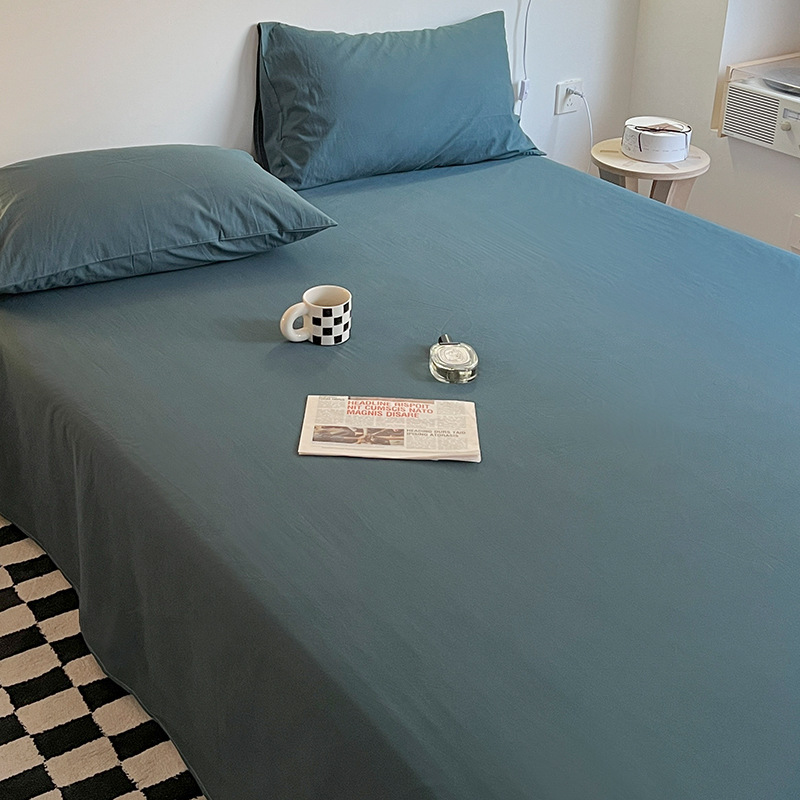 Sábanas de algodón lavado de color sólido de algodón pieza única 100 sábanas de algodón puro para dormir desnudas cama individual dormitorio individual doble traje de tres piezas 3