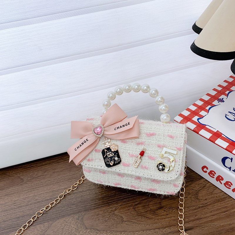 Dulce princesa bolso de perlas adorable arco mini boca rojo bolso de hombro bebé bolso de moda cadena de niños