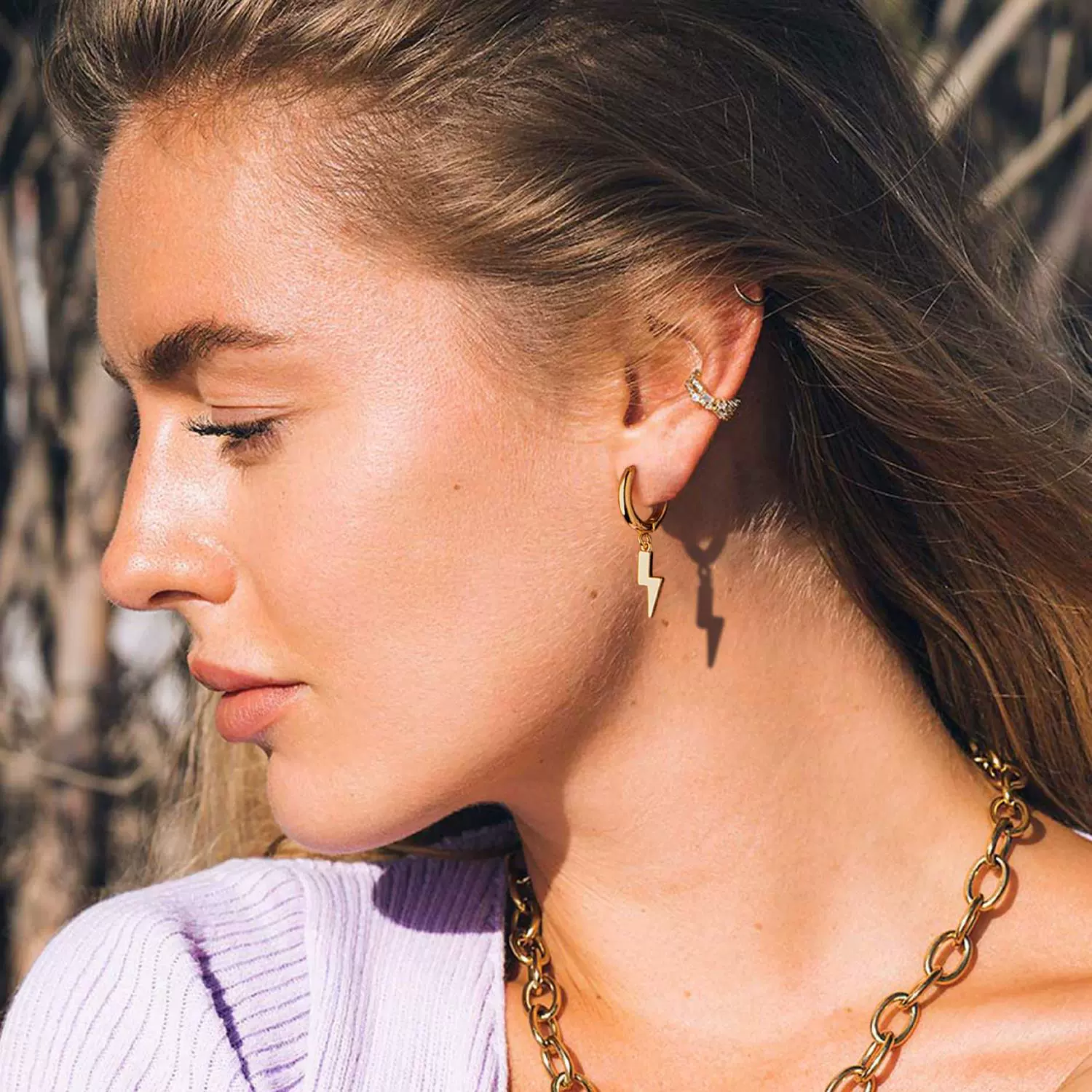 Fashionable earrings, brass pendant, European style, french style