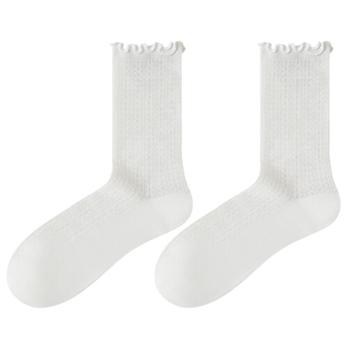 White Mulberry Silk Women's Summer Thin Crew Socks with Mesh Breathability for 2025 Summer Ruffle Edge Socks