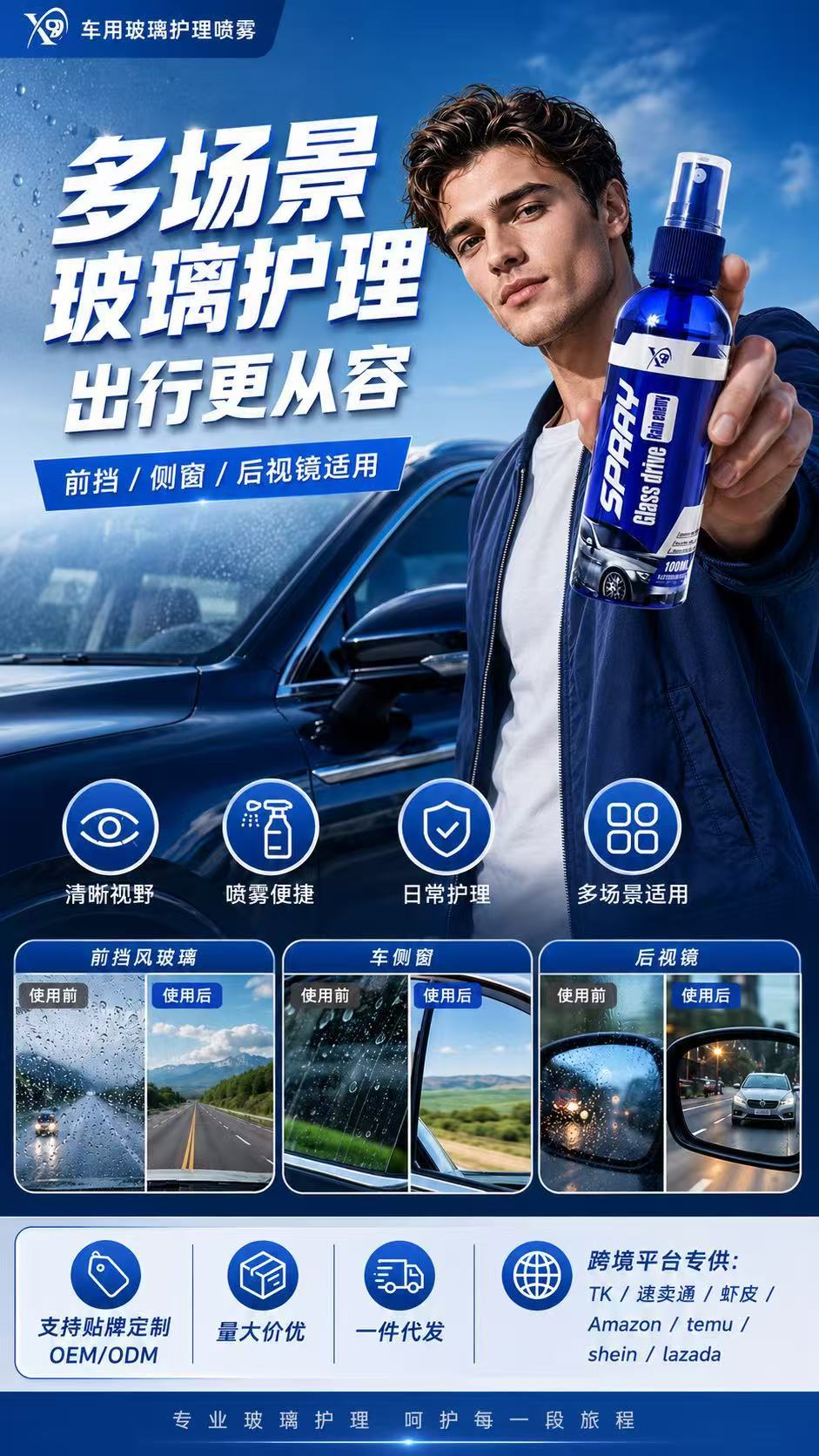Cross-Border Amazon Shopee Car Anti-Fog and Rain-Proof Agent, Rearview Mirror and Front Windshield Coating Anti-Fog Agent, Water Repellent Agent