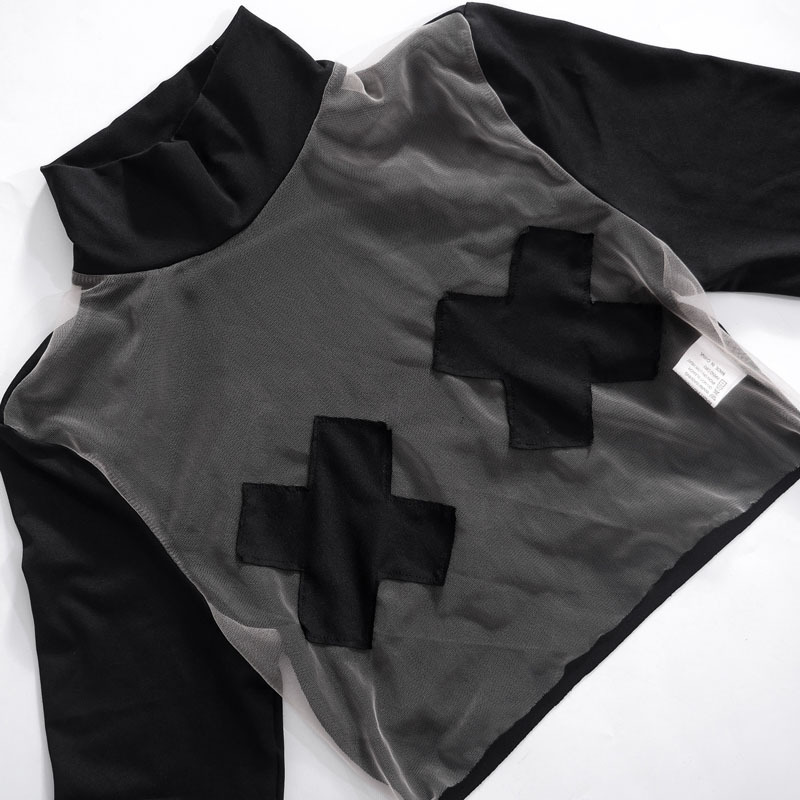 Title 11, Womens sheer mesh navel round neck long sleeve...