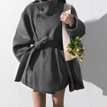 2025冬季加厚小个子立领收腰羊毛呢子大衣灰色超好看的毛呢外套女