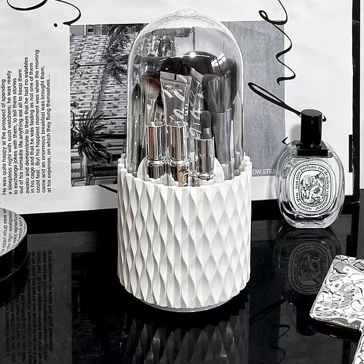 Diamond Rotary Makeup Box Moonlight White [1 Pack] Rotatable Storage Cylinder