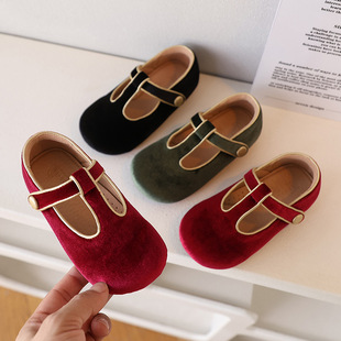 Korean-style velvet girls princess shoes Korean-style Mary Jane children's shoes 2025 spring and autumn vintage baby leather shoes