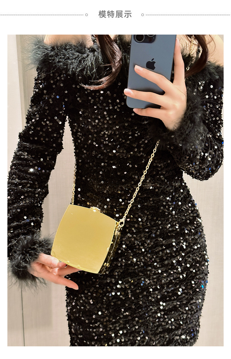 2025 New acrylic bag, square box bag, single-shoulder crossbody chain, women's makeup bag, fashionable cross-border clutch Specification drawing
