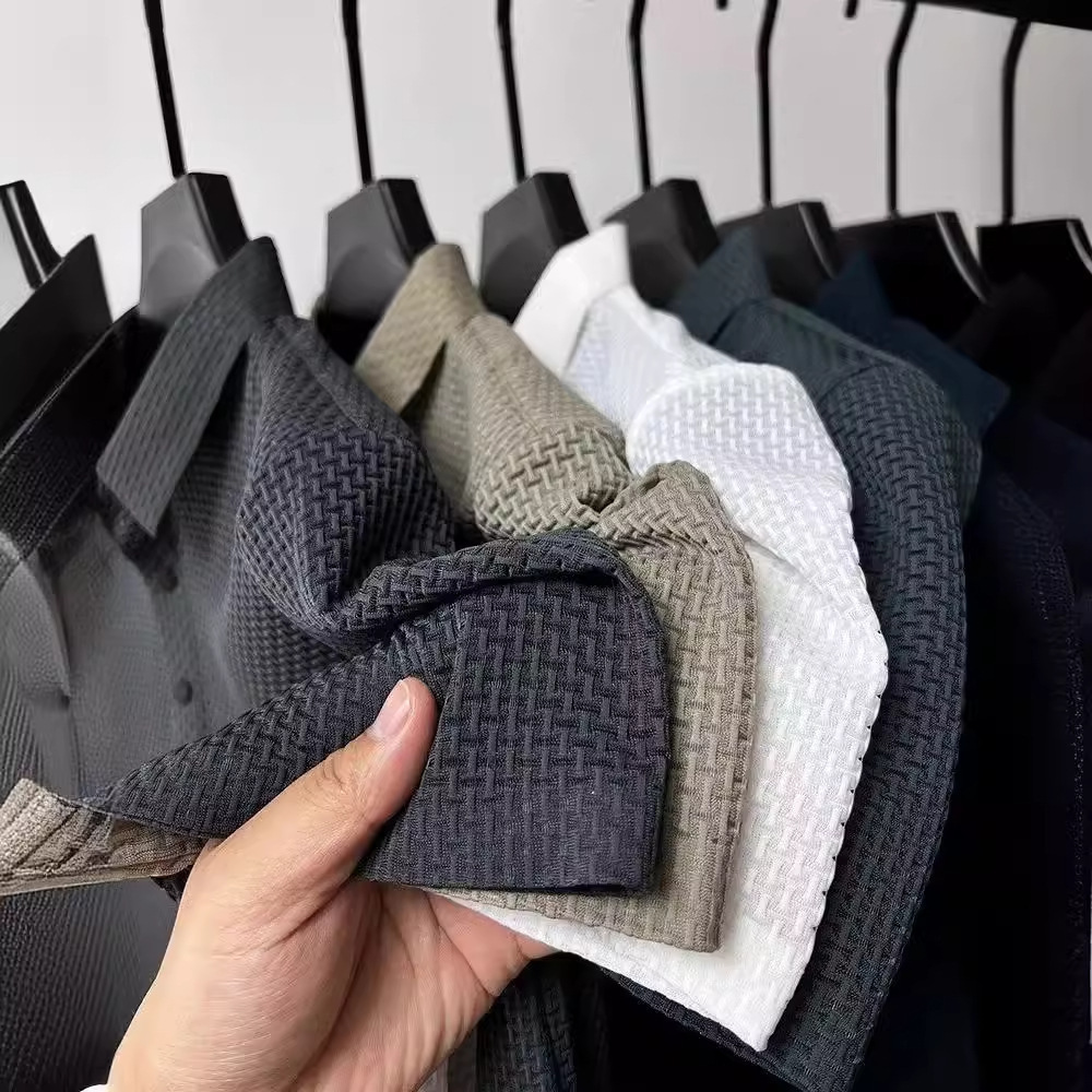 Summer Ice Silk Quick-Drying Polo Shirt Men's Jacquard Lapel Short-Sleeved T-Shirt High-End Casual Men's Draped Top
