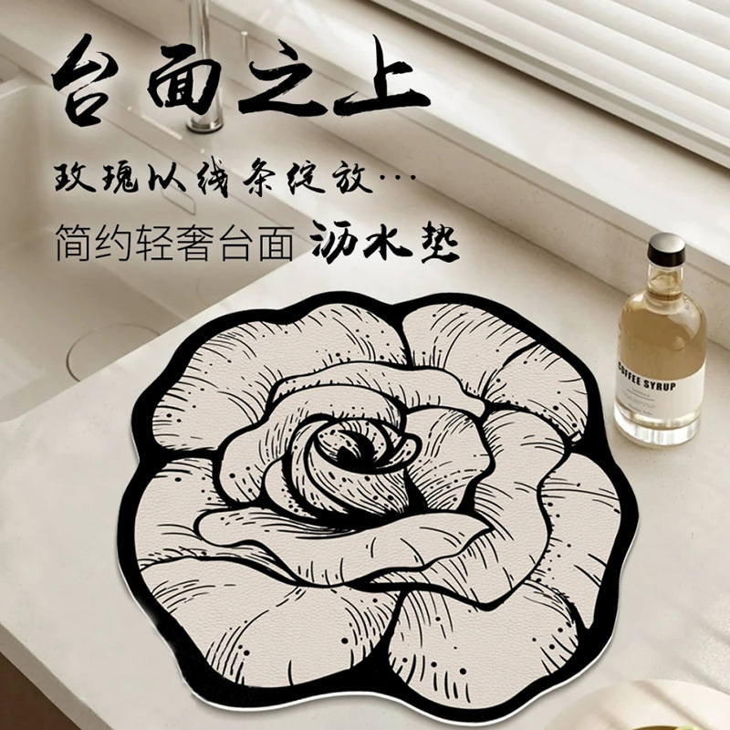 almohadilla de drenaje de camellia, cubiertos de cocina de alta calidad, almohadilla de secado fácil de cuidar, encimera antideslizante para artículos domésticos, almohadilla de tazón para el hogar