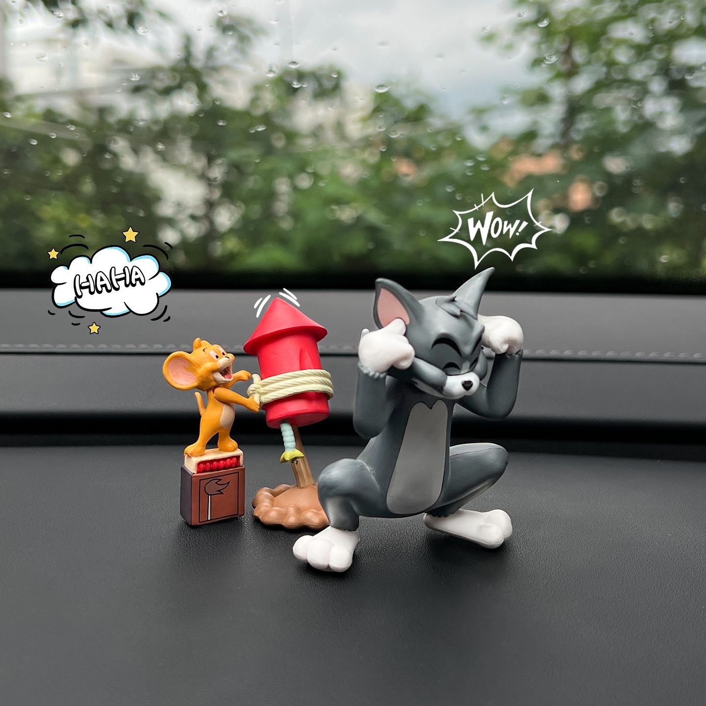 睡眠猫车可爱书桌手办车载摆件火箭猫和老鼠汤姆杰瑞车内装饰品