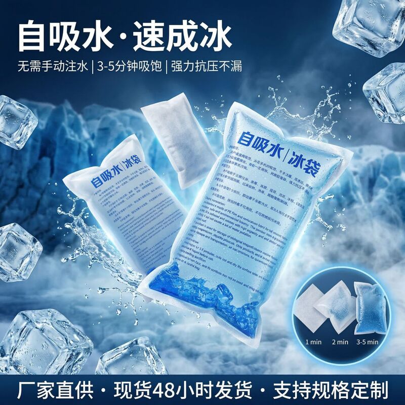 Automatic Water-Absorbing Ice Packs for Fruit and Food Delivery, Cold Compresses, Seafood Ice Packs, Thickened Wholesale Ice Packs for Stall Use