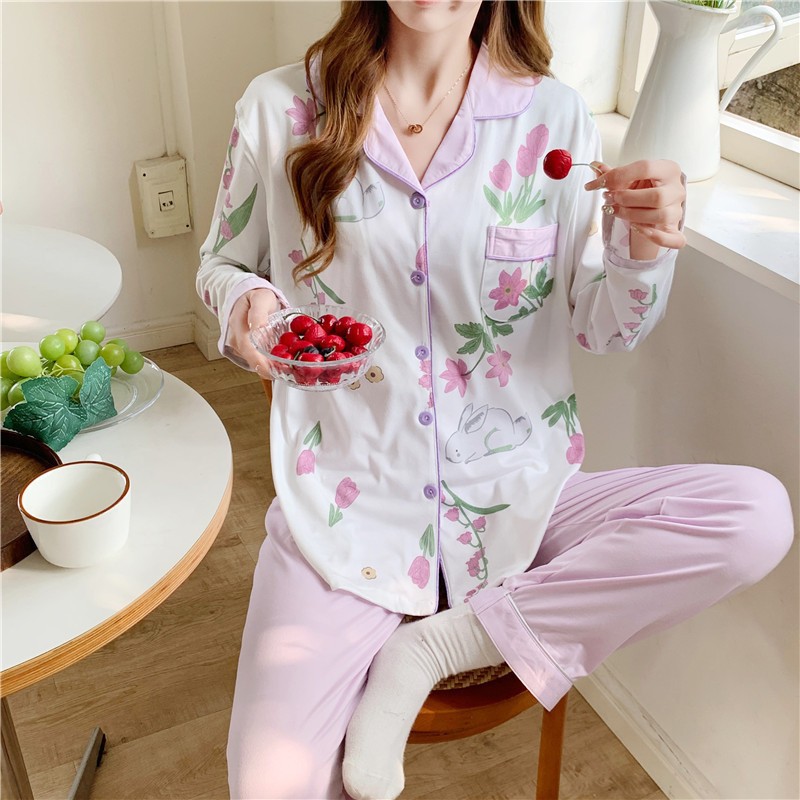 Fábrica directa primavera / otoño / verano meses pijamas embarazadas cardigans de manga larga con la solapa de dibujos animados ropa de alimentación set