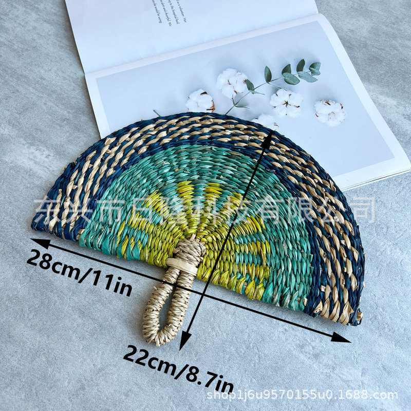 越南草编扇手工海草扇编织挂墙非洲元素ins风装饰扇夏天手摇扇子|undefined