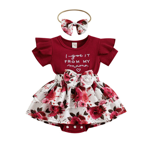 Baoxin Amazon's new summer baby and children's clothing with letter embroidery printing two-color jumpsuit