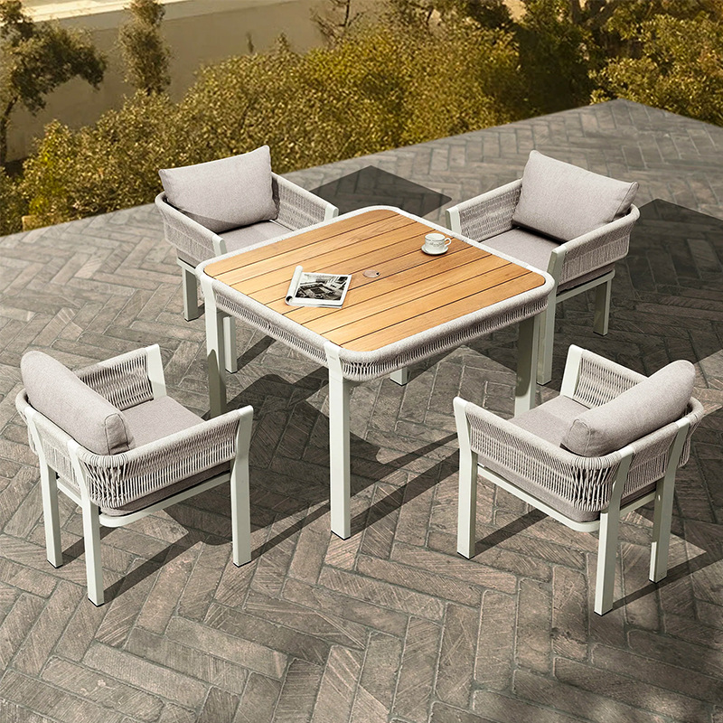 Mesa y silla de ocio al aire libre patio villa jardín combinación de tela de caña hotel residencial terraza al aire libre silla de caña impermeable image 3