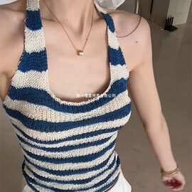 夏季2026新款无袖短款上衣潮美式辣妹修身显瘦吊带背心女挂脖设计