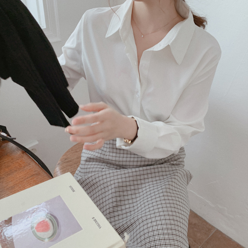 우아한 긴 소매 화이트 셔츠 여성의 이른 봄 새로운 2023 레트로 홍콩 맛 스택 셔츠 내베이스 탑